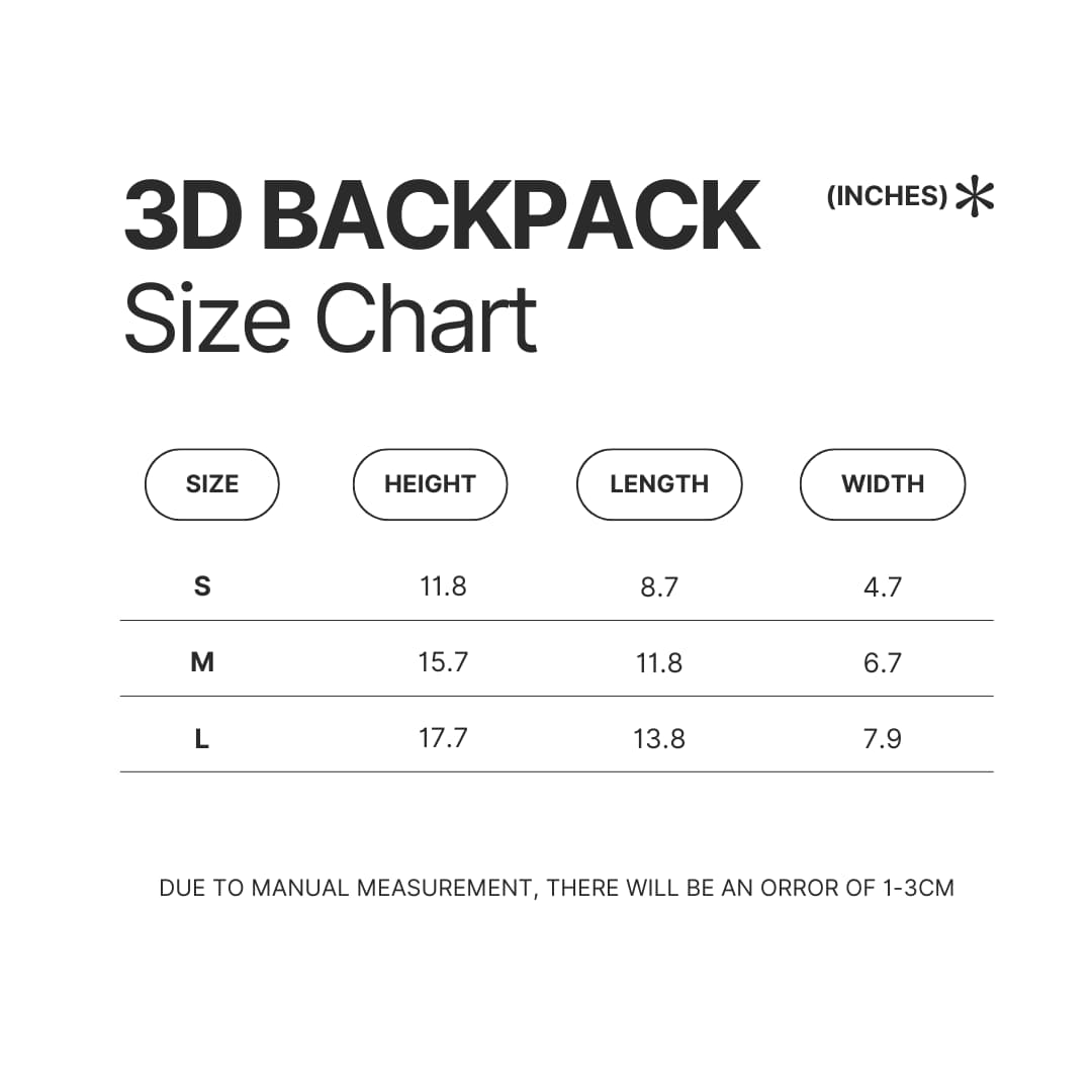 3D Backpack Size Chart - Resident Evil Merch
