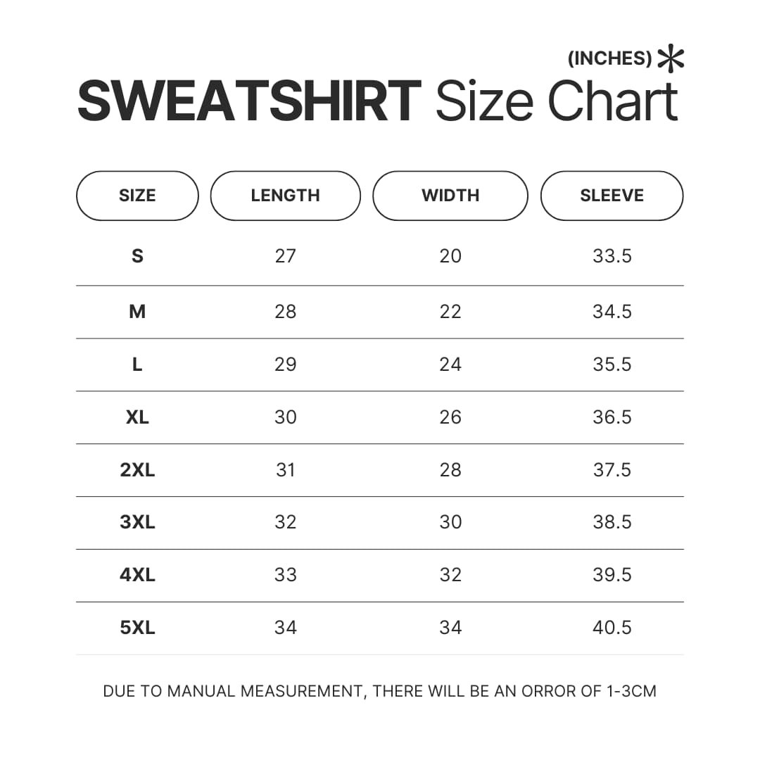 Sweatshirt Size Chart - Resident Evil Merch