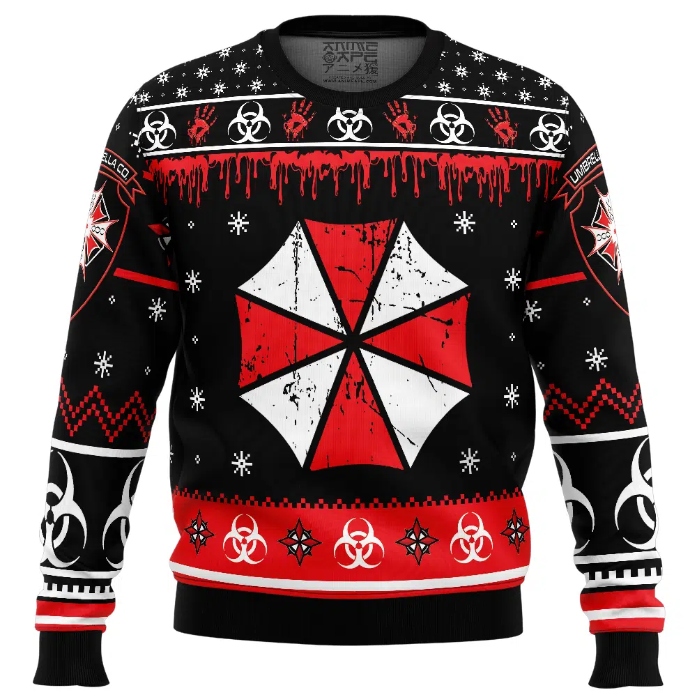Umbrella Co. Resident Evil Ugly Christmas Sweater FRONT mockup - Resident Evil UK Store